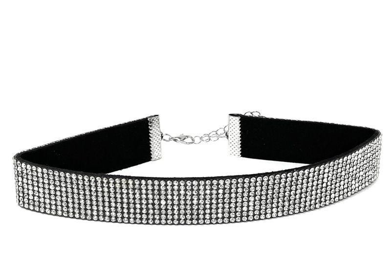 Halskette Halsband Choker Collier mit Strass Kropfband Silber Schwarz 2cm