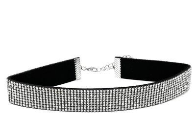 Halskette Halsband Choker Collier mit Strass Kropfband Silber Schwarz 2cm Halskette Halsband Choker Collier mit Strass Kropfband Silber Schwarz 2cm