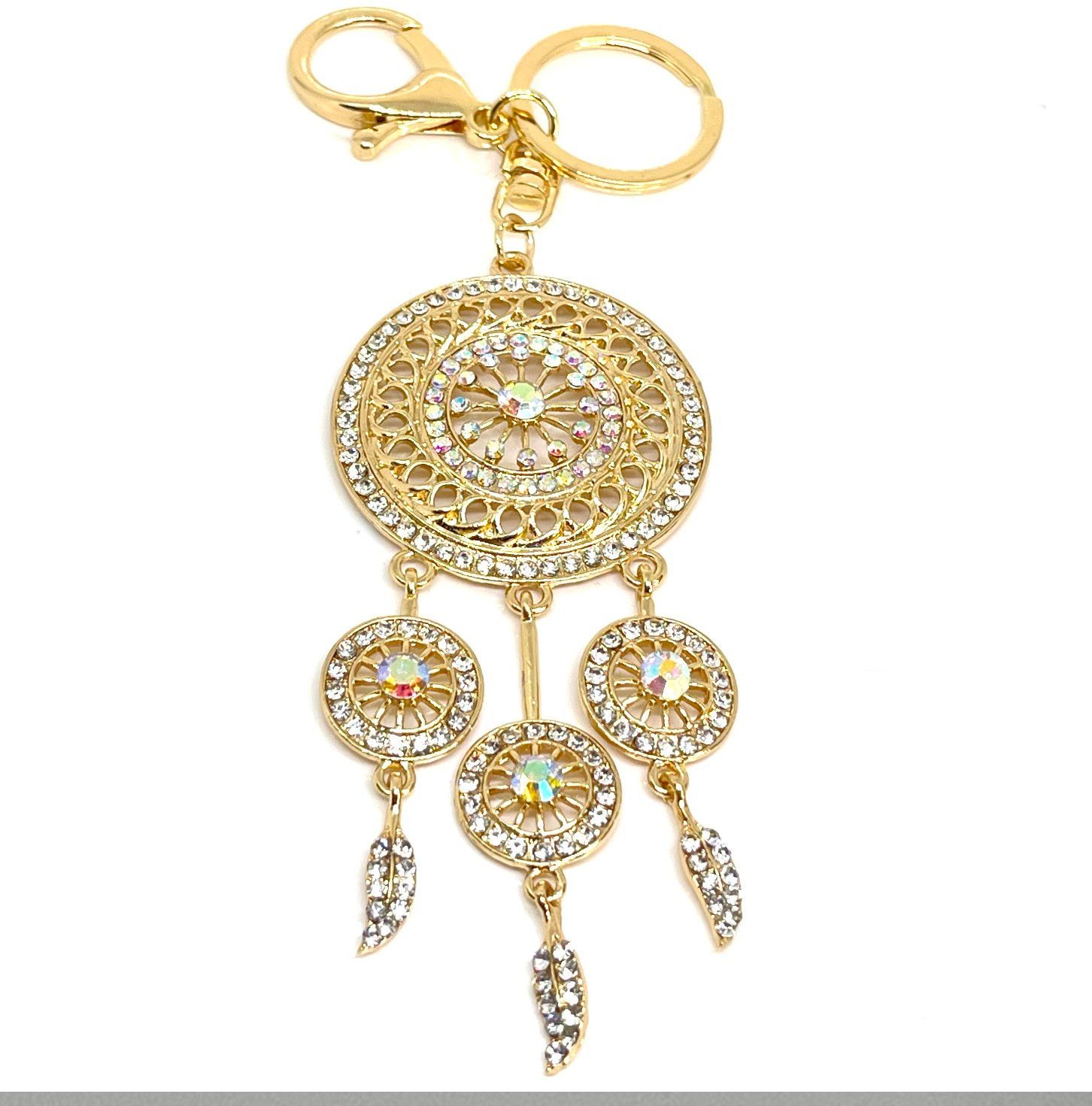 Schlüsselanhänger Taschenanhänger Traumfänger mit irisierendem Strass 15cm gold
