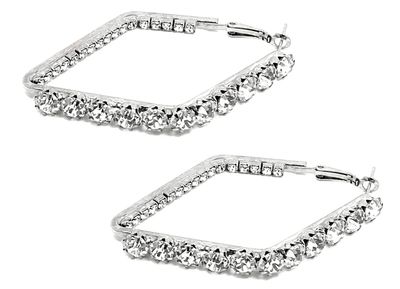 1Paar  Modeschmuck Creolen mit Strass in Karoform 6cm lang  silberfarben