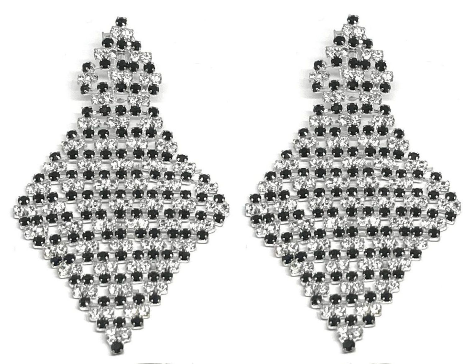 Chandelier Ohrclips XXL Strass Kristall Lang Schwarz Silber 8cm Statement Vintage Chandelier Ohrclips XXL Strass Kristall Lang Schwarz Silber 8cm Statement