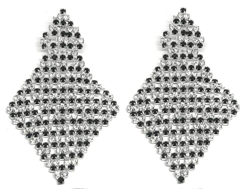 Chandelier Ohrclips XXL Strass Kristall Lang Schwarz Silber 8cm Statement Vintage Chandelier Ohrclips XXL Strass Kristall Lang Schwarz Silber 8cm Statement