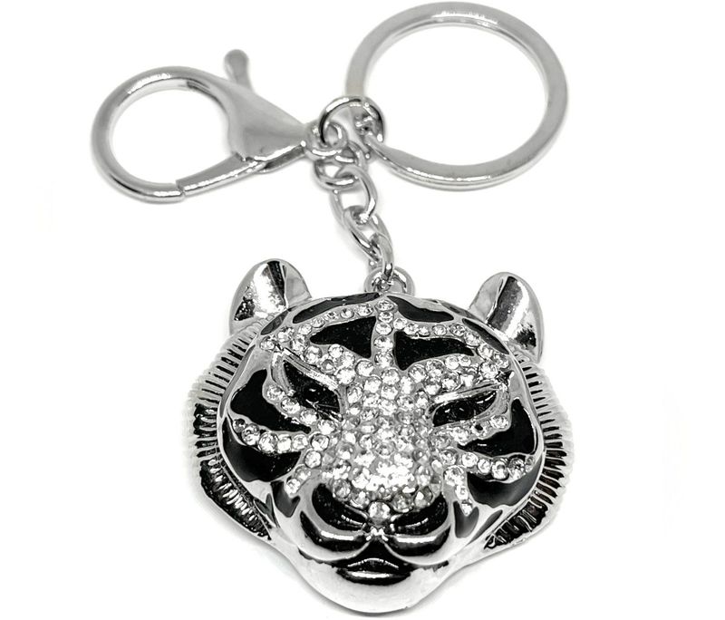 Taschenanhänger Schlüsselanhänger Tiger Kopf mit Strass in silber oder goldfarben 5cm Taschenanhänger Schlüsselanhänger Tiger Kopf mit Strass in silberfarben goldfarben 5cm