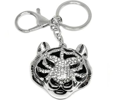 Taschenanhänger Schlüsselanhänger Tiger Kopf mit Strass in silber oder goldfarben 5cm Taschenanhänger Schlüsselanhänger Tiger Kopf mit Strass in silberfarben goldfarben 5cm