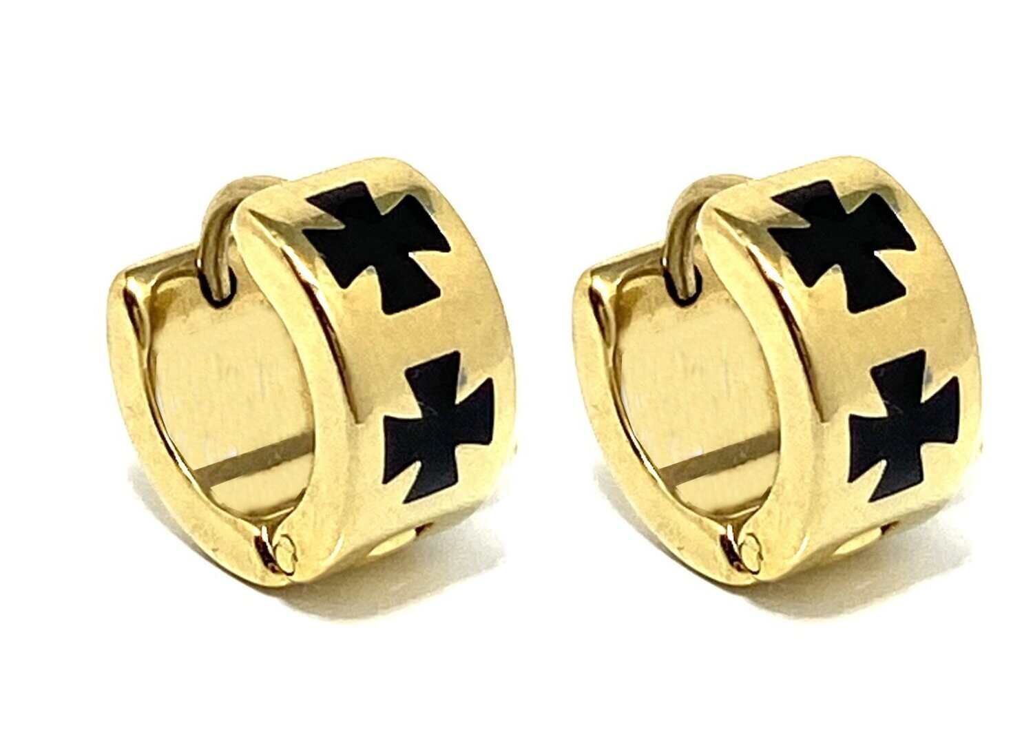 1 Paar Edelstahl Creolen Ohrringe mit schwarzem Kreuz 1,5cm echtvergoldet