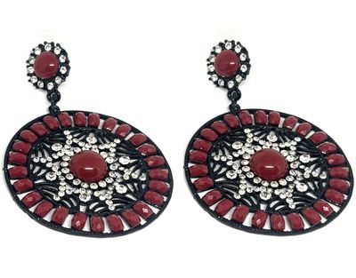 Statement Chandelier Ohrclips XXL Ethno Mandala Strass Kristall Rot Schwarz Grau 8cm Statement Chandelier Ohrclips XXL Ethno Mandala Strass Kristall Rot Schwarz 8cm