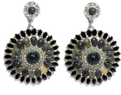Statement Chandelier Ohrclips XXL Ethno Mandala Strass Kristall Grau Beige Braun 8cm Statement Chandelier Ohrclips XXL Ethno Mandala Strass Kristall Grau 8cm