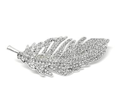 Brosche Anstecknadel Schalnadel Feder silber oder goldfarben mit Strass 6cm silber