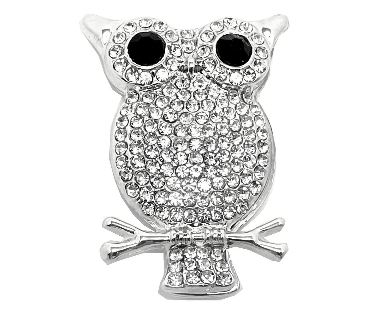 Brosche Eule Schalclip mit Magnetclip Strass Silber 4,5cm