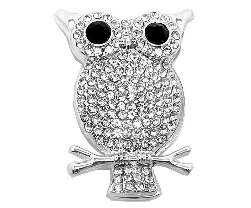 Brosche Eule Schalclip mit Magnetclip Strass Silber 4,5cm