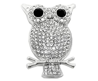 Brosche Eule Schalclip mit Magnetclip Strass Silber 4,5cm
