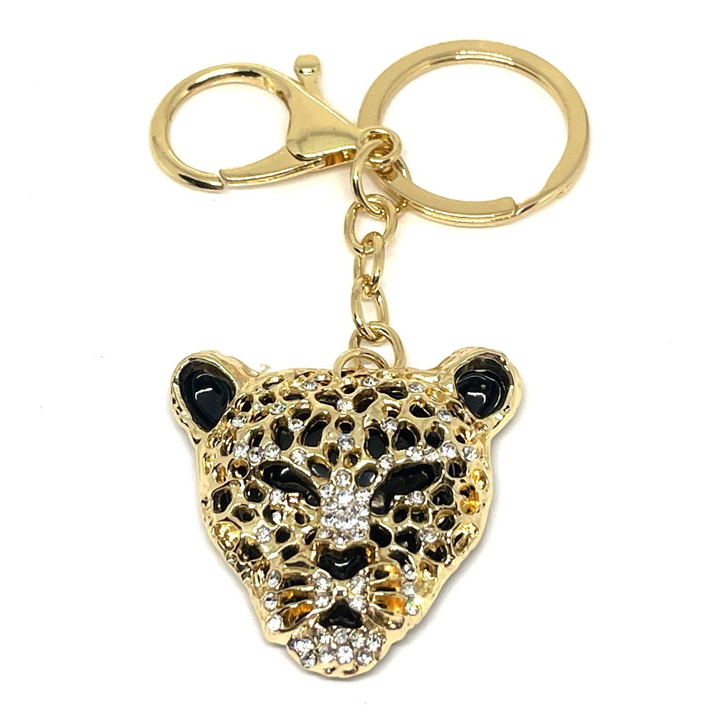 Taschenanhänger Schlüsselanhänger Leokopf mit Strass Gold oder Silber