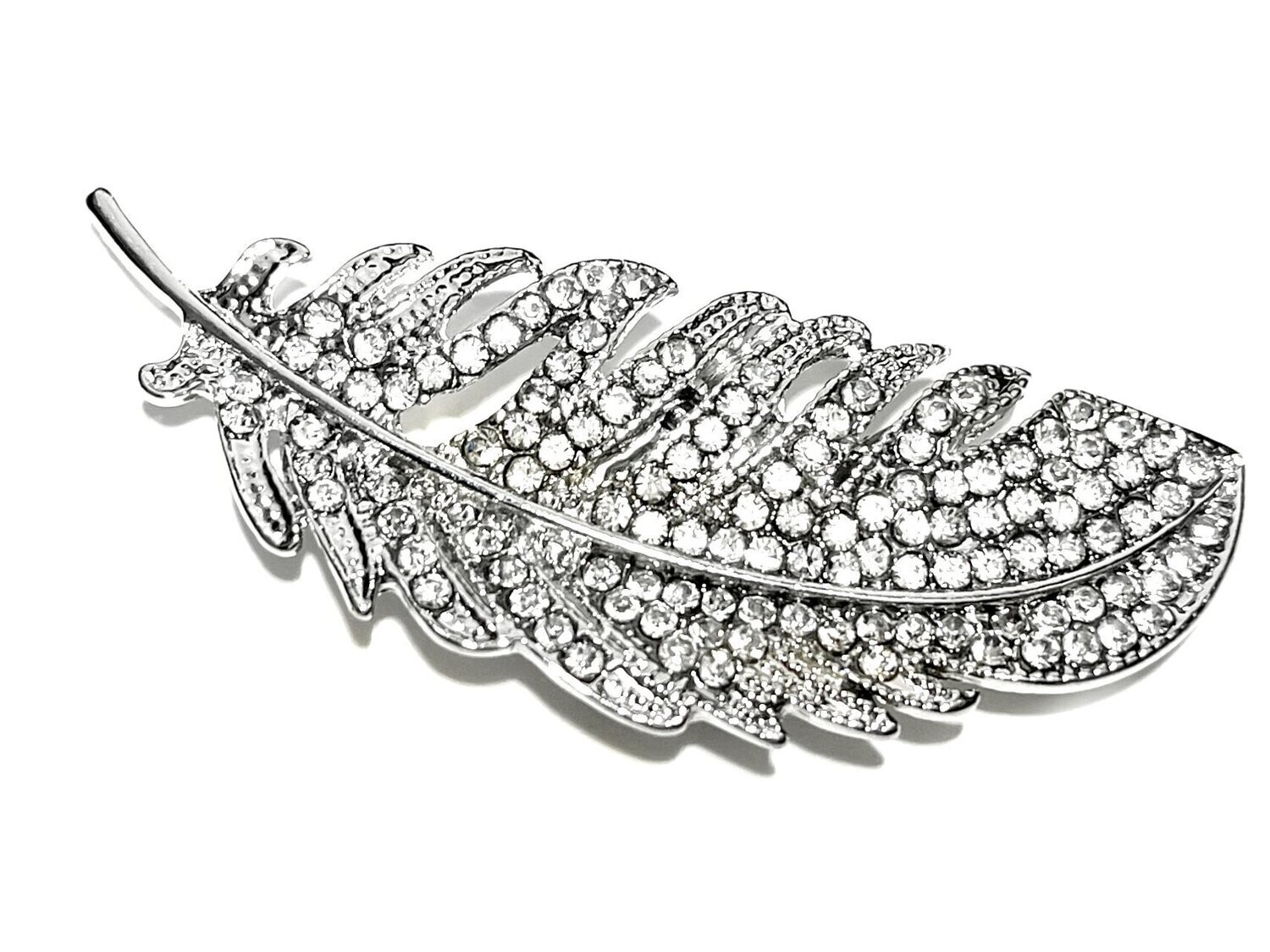 Brosche Schalclip Magnetclip Feder Silber mit Strass 5,5 x 2,5cm