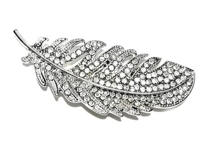 Brosche Schalclip Magnetclip Feder Silber mit Strass 5,5 x 2,5cm
