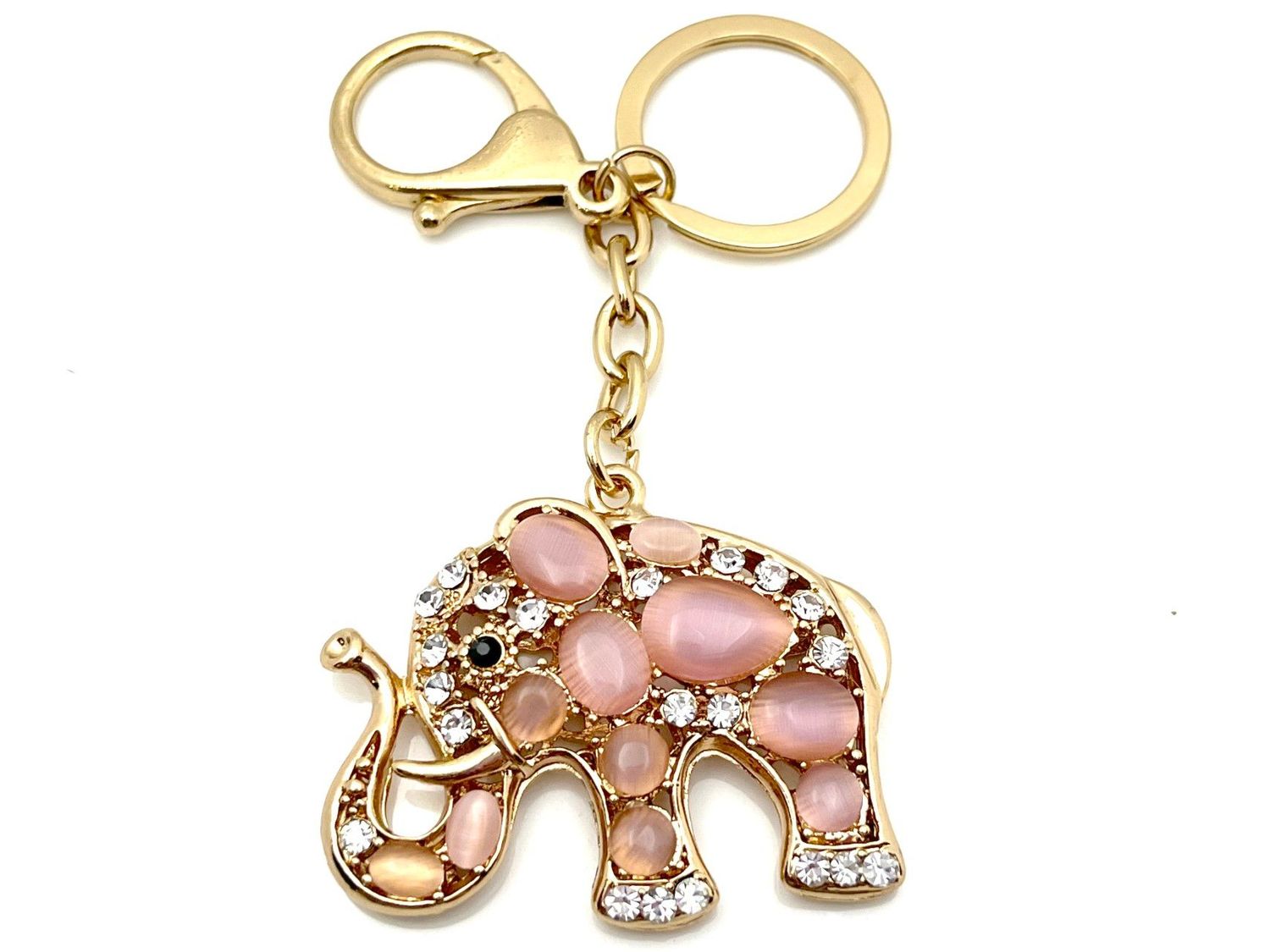 Beyond Diva Taschenanhänger Schlüsselanhänger Elefant mit Strass und Schmuckstein 5cm gold rosa