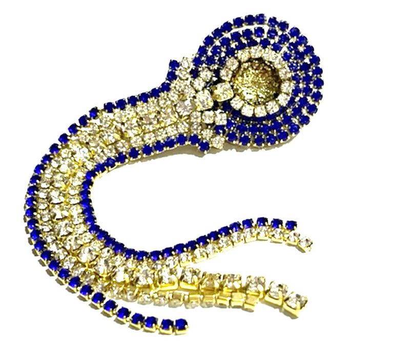 Vintage Ohrclips Gold Chandelier Strass Kaskade Handarbeit Ohrringe Fransen 11cm Vintage Ohrclips Gold Saphirblau Chandelier Strass Kaskade Handarbeit Ohrringe Fransen 11cm