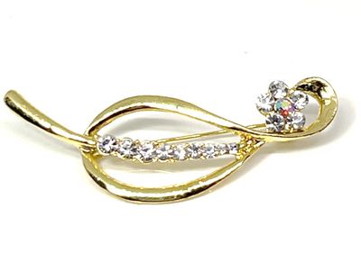 Brosche Anstecknadel Blatt Unendlichkeit mit klarem und Irisierendem Strass 6cm 