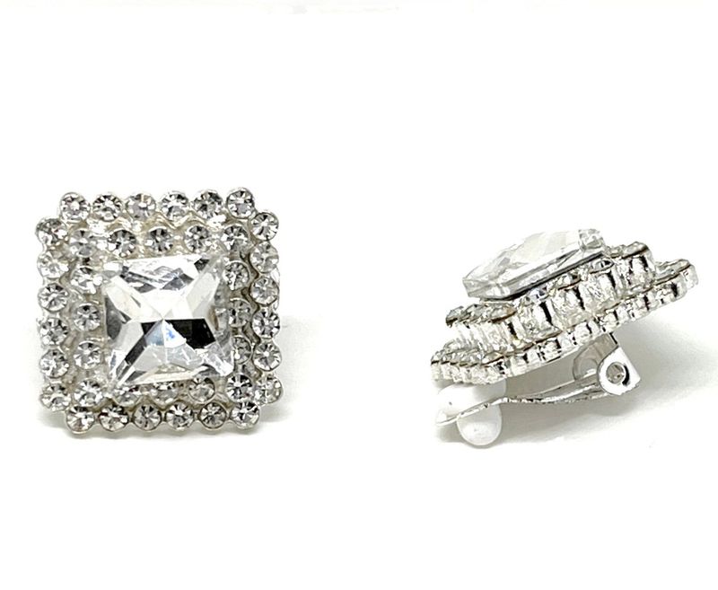 1 Paar Modeschmuck Ohrringe Clipse Quadrat 3 Ebenen mit Strass 2,2cm