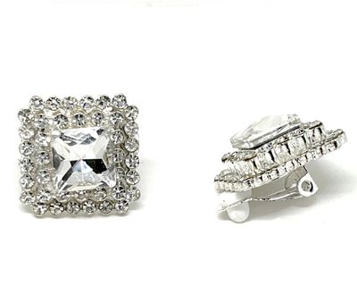 1 Paar Modeschmuck Ohrringe Clipse Quadrat 3 Ebenen mit Strass 2,2cm