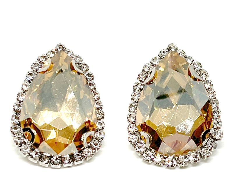 1 Paar Statement Clips Ohrringe tropfenförmiger Strass 3,5 cm lang Braun