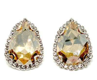 1 Paar Statement Clips Ohrringe tropfenförmiger Strass 3,5 cm lang Braun