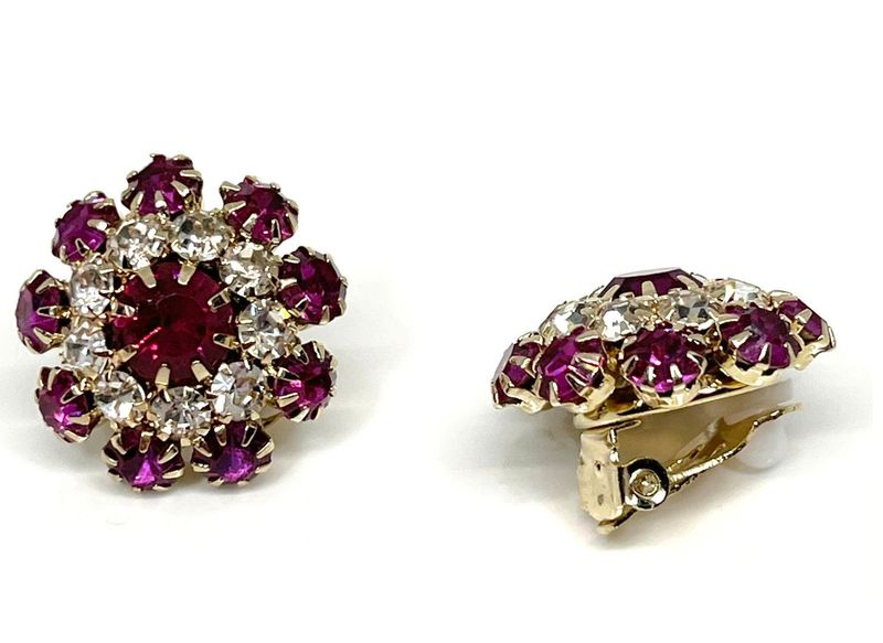 1 Paar Modeschmuck Ohrclips goldfarben mit lila Strass in Blütenform 2cm