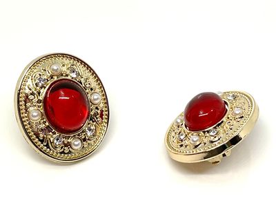 1Paar Modeschmuck Ohrclips gold mit farbigem Cabochon Strass und Perlen 2,5cm Rot