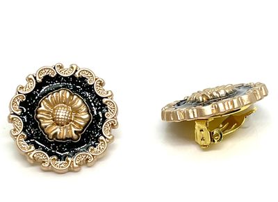 1 Paar Modeschmuck Ohrclips goldfarbene Blume und irisierender Glitzer 2,5cm schwarz