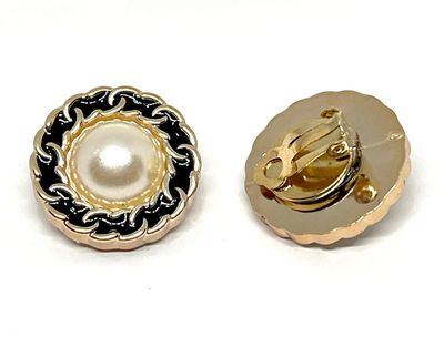 1 Paar Modeschmuck Ohrclips gold schwarz mit Perle und Kettendesign 2,5cm