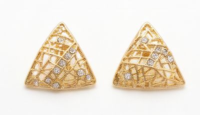 Vintage Ohrclips Gold Dreieck Strass Geometrisch Statement Ohrringe Gitter 22mm Vintage Ohrclips Gold Dreieck Strass Geometrisch Statement Ohrringe Gitter 22mm