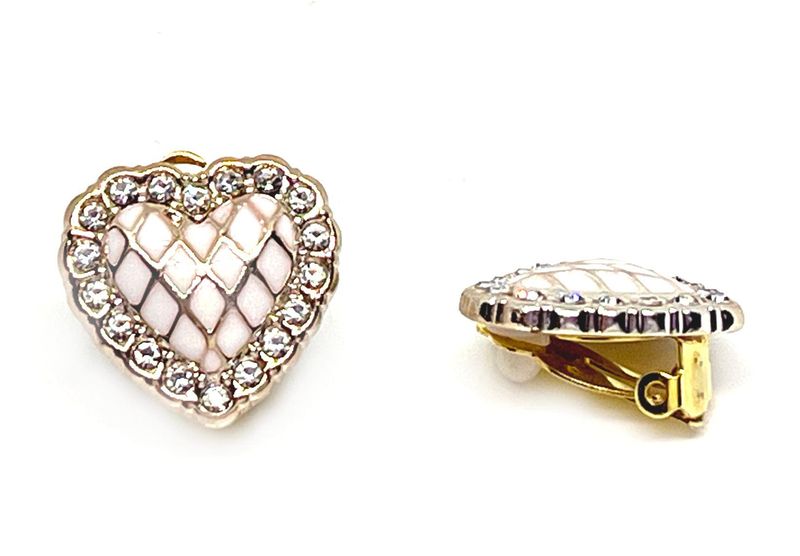 1 Paar Modeschmuck Clips Ohringe Herz mit Strass weiss und goldfarben 2cm 1 Paar Modeschmuck Clips Ohringe Herz mit Strass weiss und goldfarben 2cm
