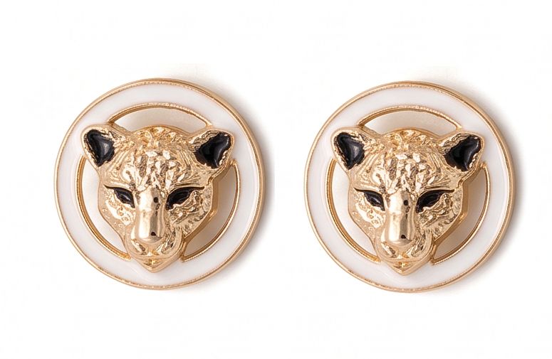 Vintage Ohrclips in Gold Weiß Panther Raubkatze Statement Ohrringe 
