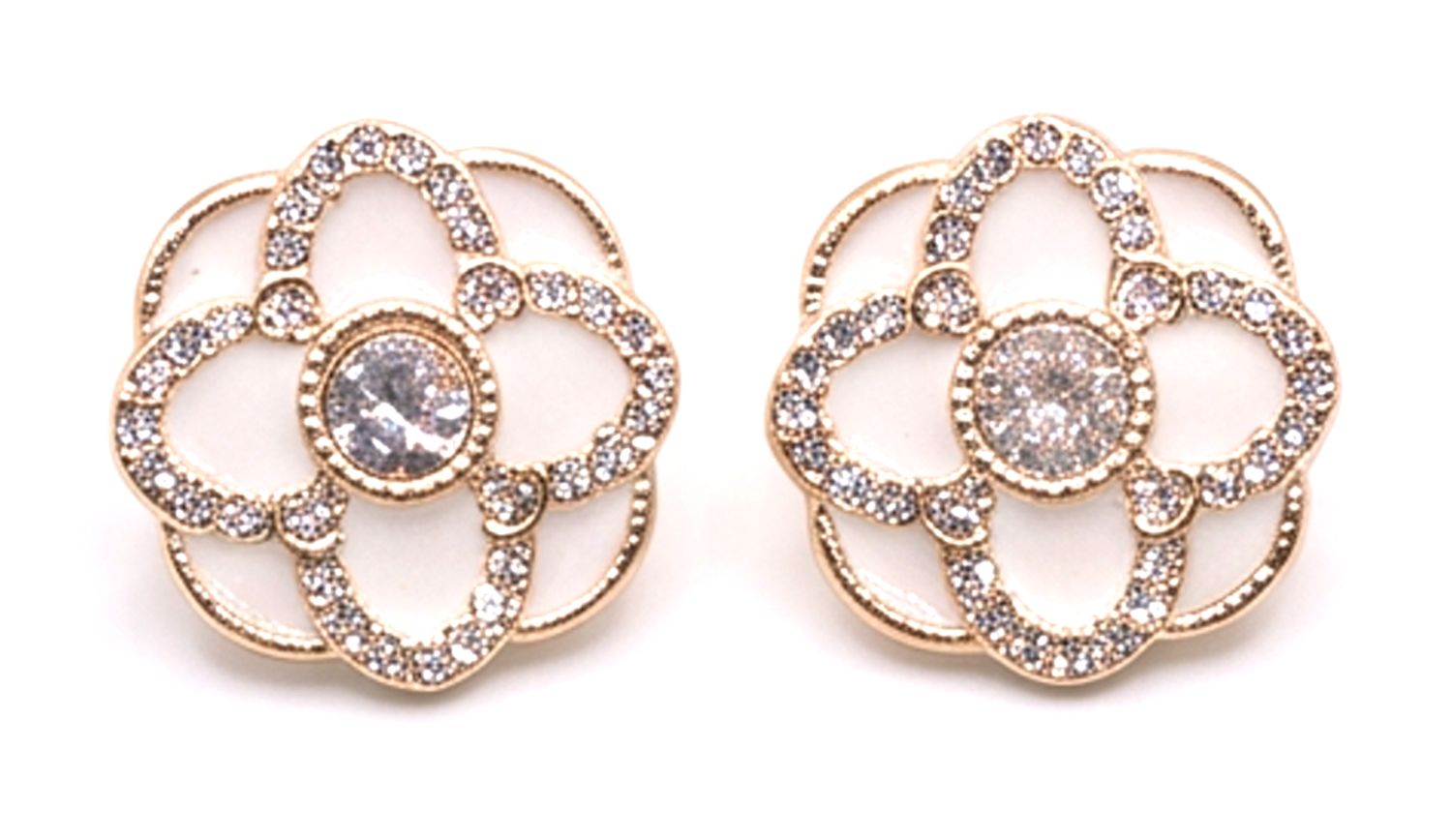 Vintage Ohrclips Gold Schwarz Weiß Emaille Strass Statement Ohrringe Blüte 22mm Vintage Ohrclips Gold Weiß Emaille Strass Statement Ohrringe Blüte 22mm