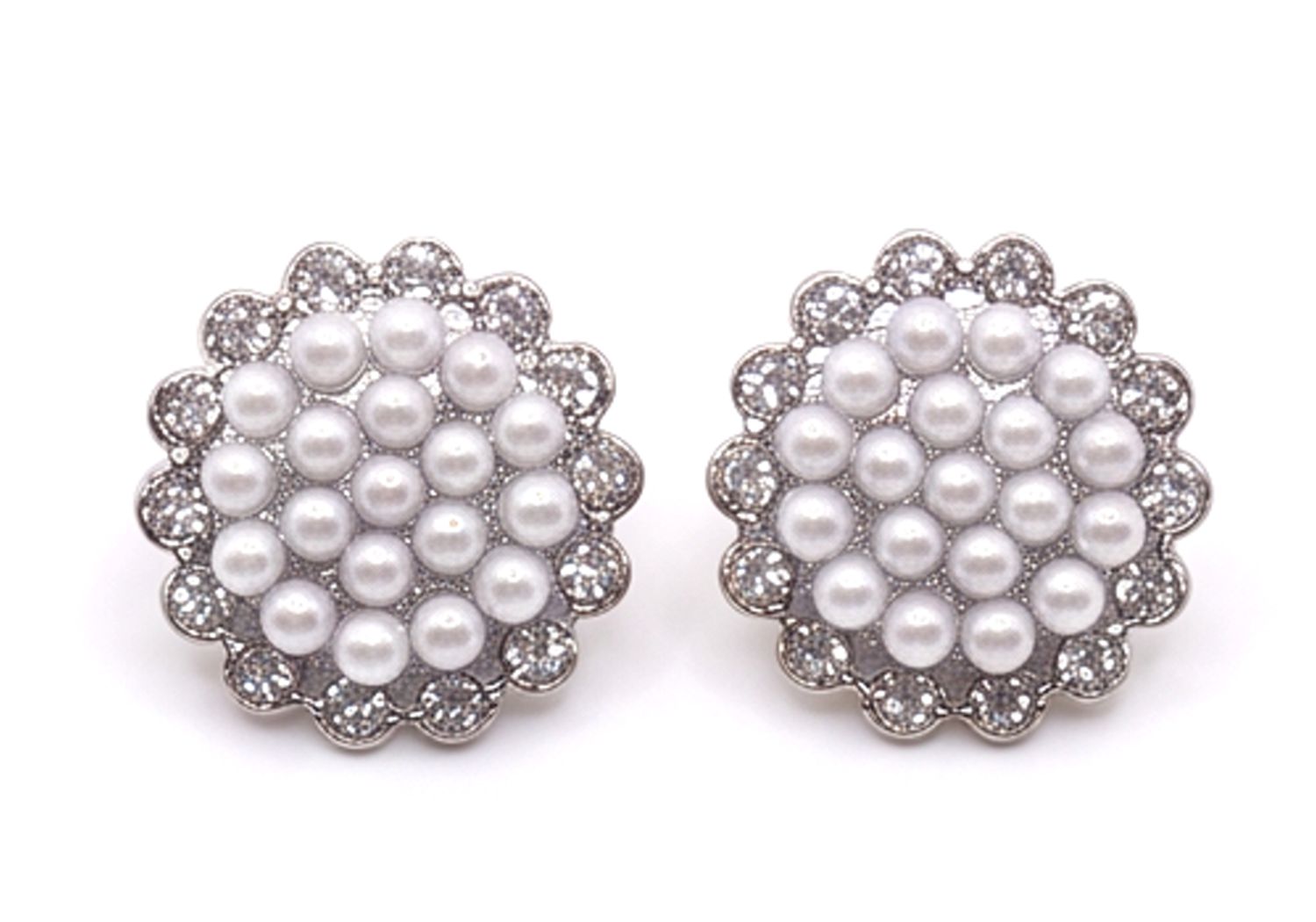 Vintage Ohrclips Silber Perle Strass Statement Ohrringe Rund Blüte Pavé 22mm Vintage Ohrclips Silber Perle Strass Statement Ohrringe Rund Blüte Pavé 22mm