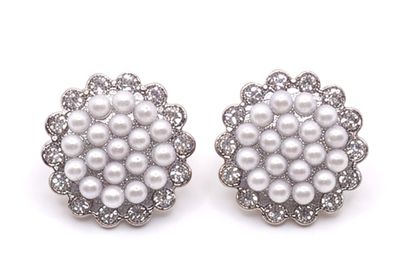 Vintage Ohrclips Silber Perle Strass Statement Ohrringe Rund Blüte Pavé 22mm Vintage Ohrclips Silber Perle Strass Statement Ohrringe Rund Blüte Pavé 22mm