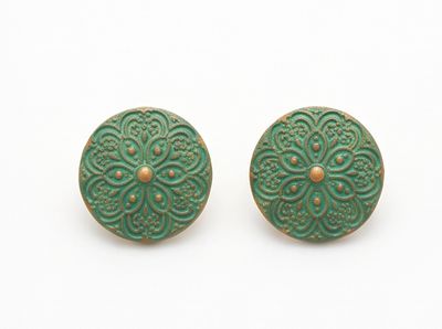 Vintage Ohrclips im Bronze Gold Mandala Ohrringe Antik Stil Orient Grün 18mm Vintage Ohrclips im Bronze Gold Mandala Ohrringe Antik Stil Orient Grün 18mm