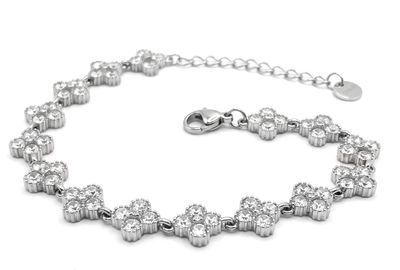 Vintage Armband Edelstahl Silber Strass Kleeblatt  19cm