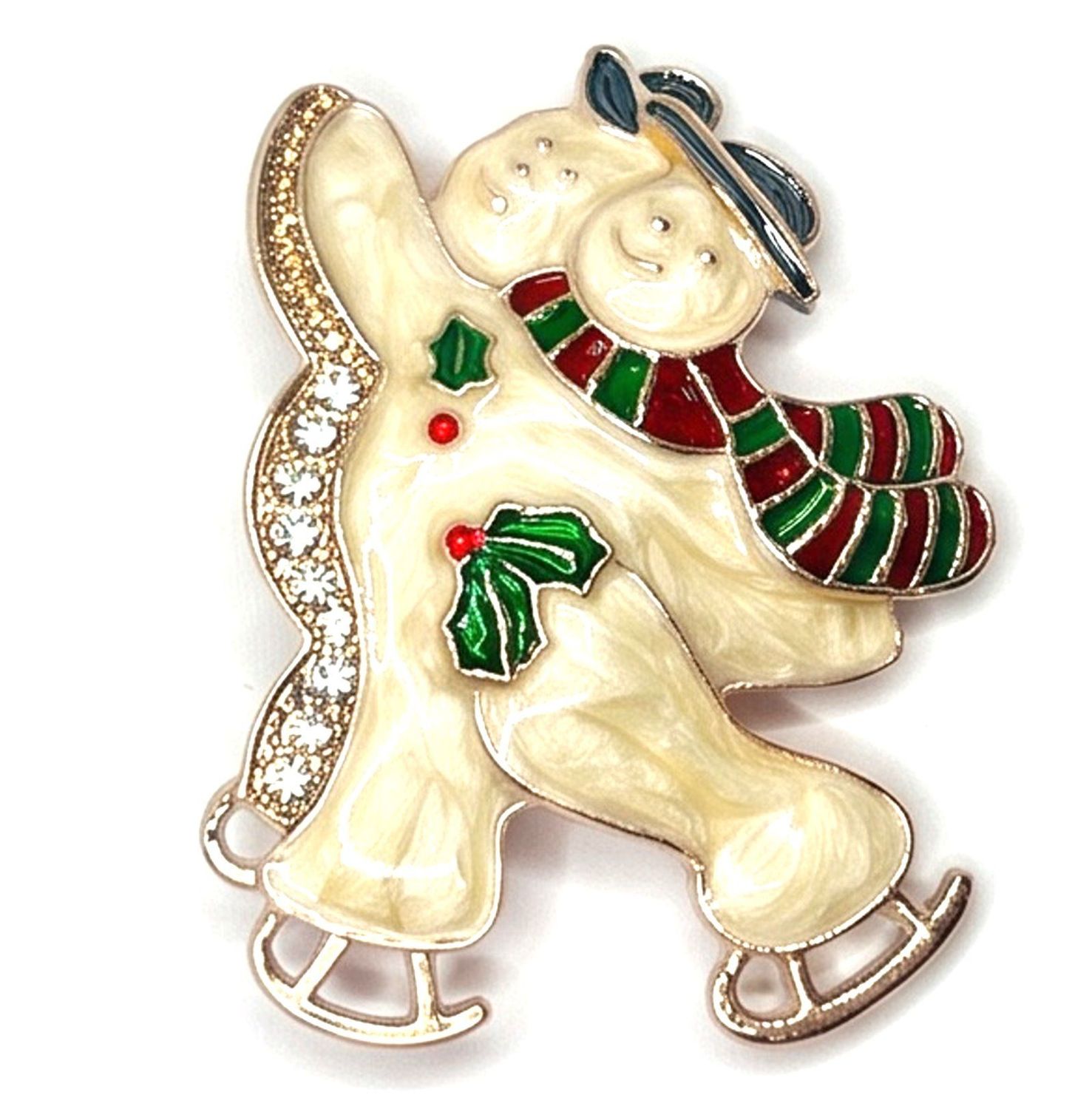 Vintage Magnetbrosche Gold Schneemann Emaille Strass Kristall Broche Magnet 50mm Vintage Magnetbrosche Gold Schneemann Emaille Strass Kristall Broche Magnet 50mm