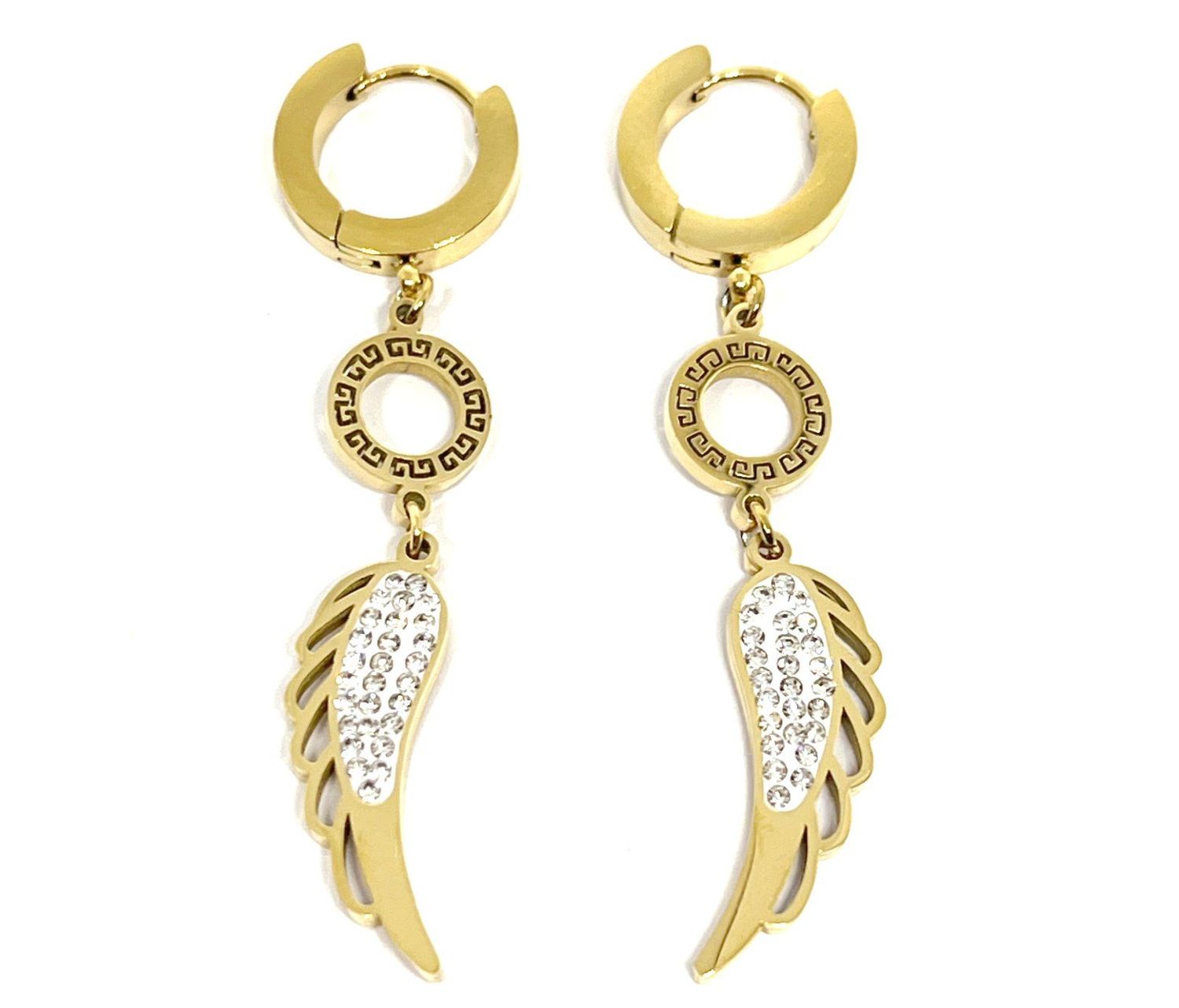 Creolen Gold Silber Engelsflügel Strass Edelstahl Ohrringe Flügel Mänder 55mm Creolen Gold Silber Engelsflügel Strass Edelstahl Ohrringe Flügel Mänder 55mm
