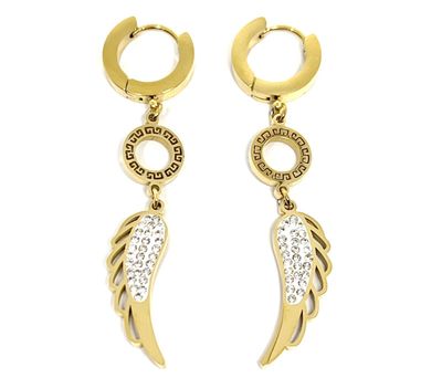 Creolen Gold Silber Engelsflügel Strass Edelstahl Ohrringe Flügel Mänder 55mm Creolen Gold Silber Engelsflügel Strass Edelstahl Ohrringe Flügel Mänder 55mm