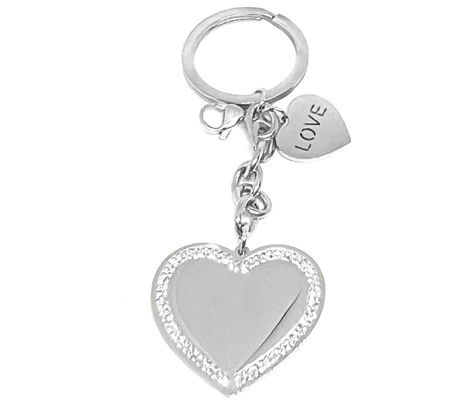 Edelstahl Schlüsselanhänger Tasche Anhänger Herz LOVE Strass Silber 95mm