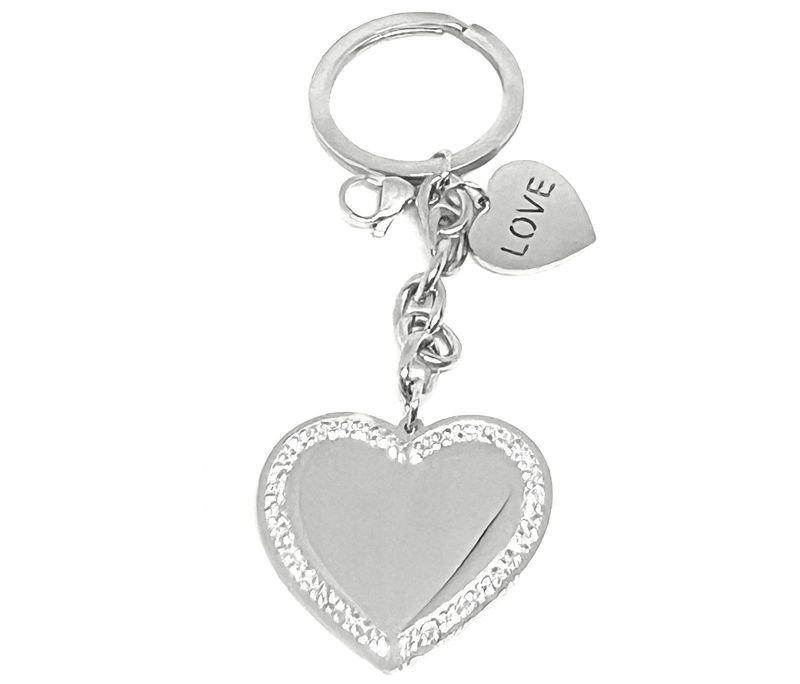 Edelstahl Schlüsselanhänger Tasche Anhänger Herz LOVE Strass Gold Silber 95mm Edelstahl Schlüsselanhänger Tasche Anhänger Herz LOVE Strass Silber 95mm