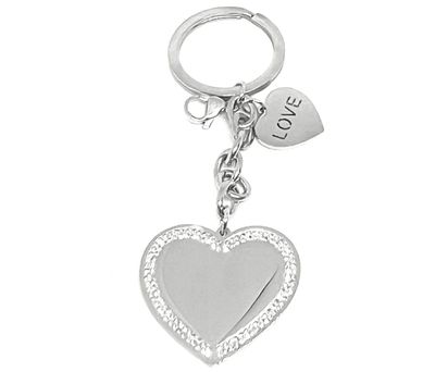 Edelstahl Schlüsselanhänger Tasche Anhänger Herz LOVE Strass Gold Silber 95mm Edelstahl Schlüsselanhänger Tasche Anhänger Herz LOVE Strass Silber 95mm