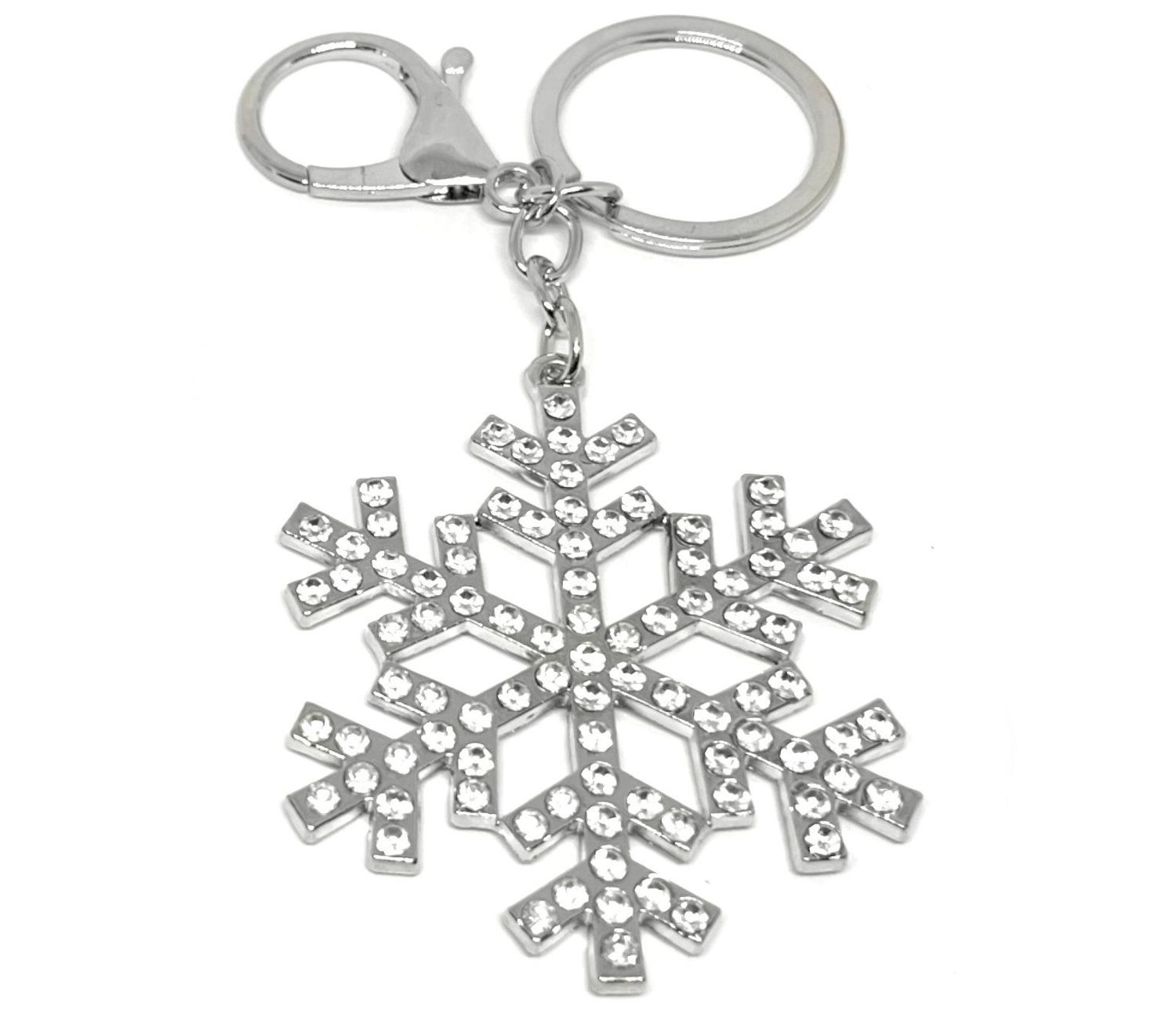 Vintage Schlüsselanhänger Silber Schneeflocke Strass Kristall Winter Anhänger 12cm