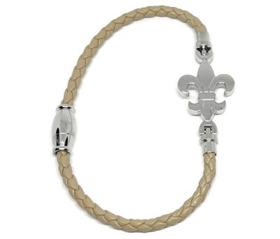 Magnetverschluss Armband Edelstahl Kunstleder Geflochten Lilie Fleur de Lis Weiß Beige 18cm Magnetverschluss Armband Edelstahl Kunstleder Geflochten Lilie Fleur de Lis Beige 18cm