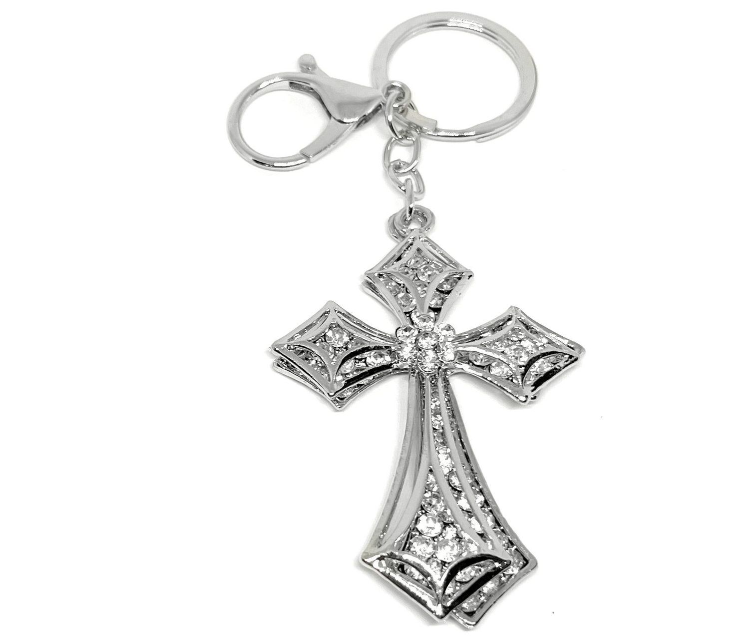Schlüsselanhänger Taschenanhänger Silber Doppel Kreuz Strass Kristall Anhänger  12cm