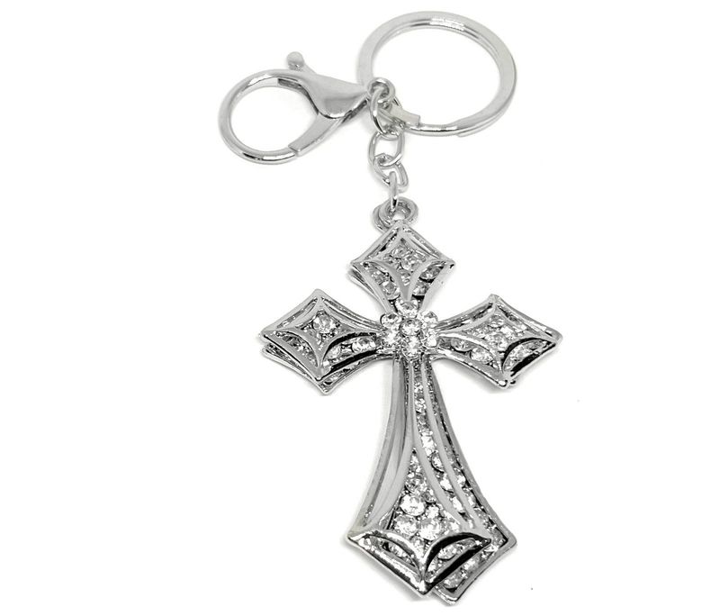 Schlüsselanhänger Taschenanhänger Silber Doppel Kreuz Strass Kristall Anhänger 12cm Schlüsselanhänger Taschenanhänger Silber Doppel Kreuz Strass Kristall Anhänger 12cm