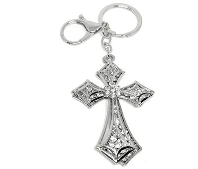 Schlüsselanhänger Taschenanhänger Silber Doppel Kreuz Strass Kristall Anhänger 12cm Schlüsselanhänger Taschenanhänger Silber Doppel Kreuz Strass Kristall Anhänger 12cm