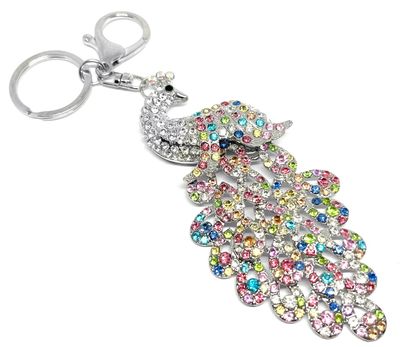 Vintage Schlüsselanhänger Silber Pfau Bunt Strass Kristall Orient Anhänger 17cm Vintage Schlüsselanhänger Silber Pfau Bunt Strass Kristall Orient Anhänger 17cm