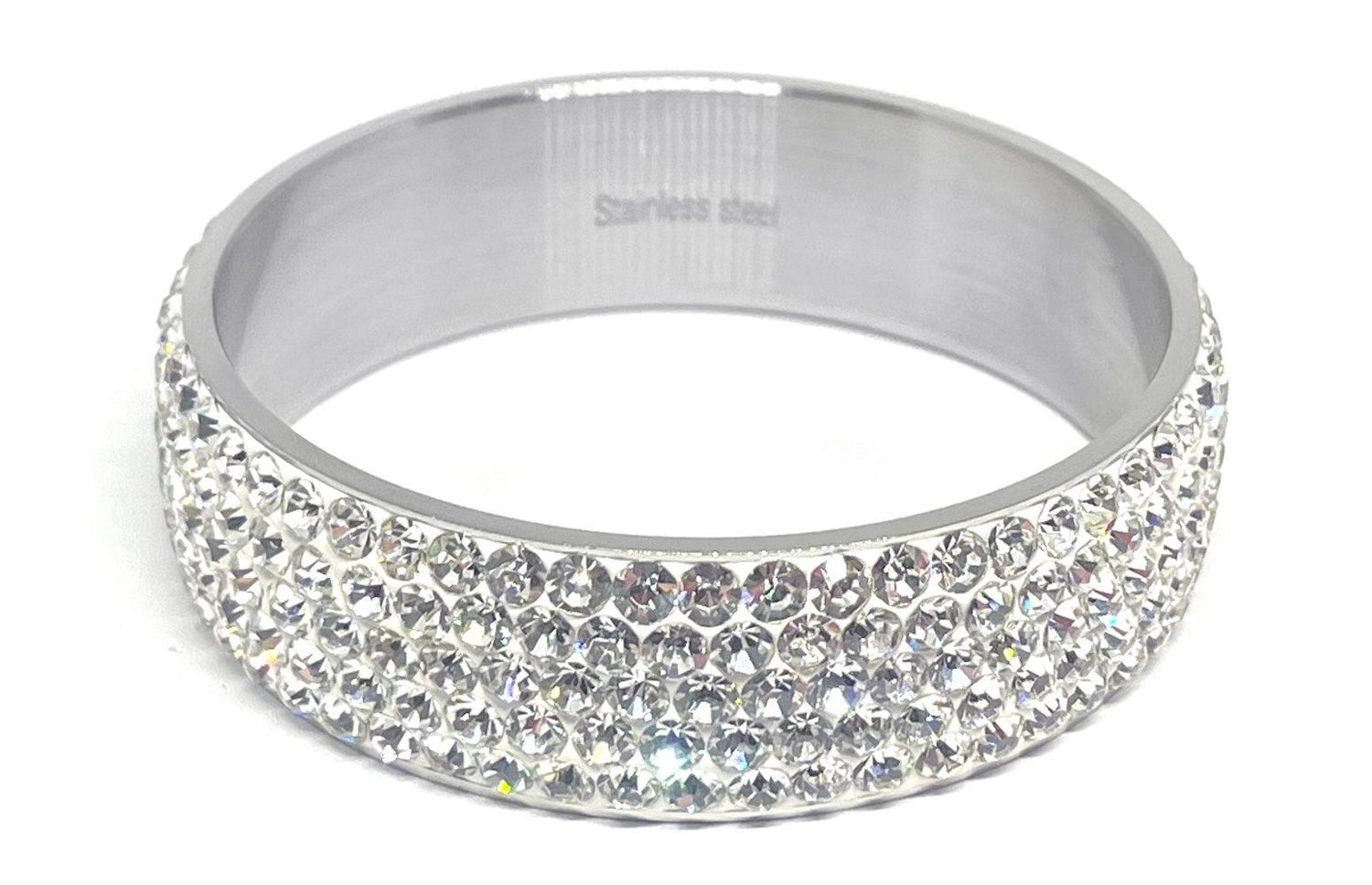 Statement Armreif Edelstahl Geschlossen Pavé Strass Kristall Silberfarben 65mm